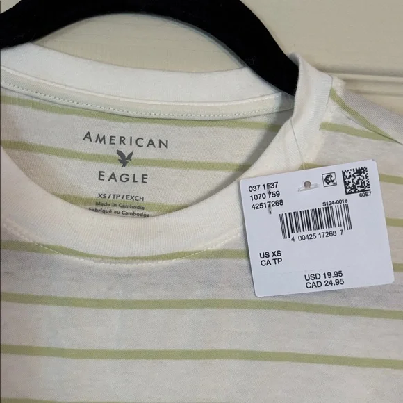 American Eagle Green and Cream Striped Tee - Picture 2 of 2
